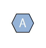 De letter A in een lichtblauwe zeshoek
