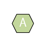 The letter A in a light green hexagon shape