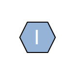 The letter I in a powder blue hexagon shape