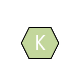 The letter K in een lichtgroene zeshoek
