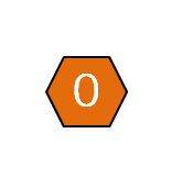  De letter O in een oranjekleurige zeshoek