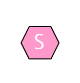 The letter S in a soft pink hexagon shape