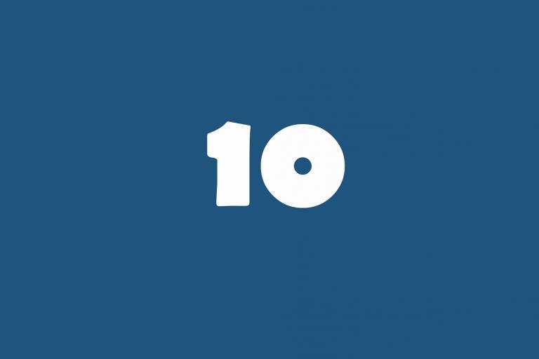 the number 10 in white on blue background