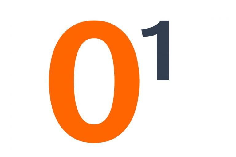 Grote oranje O met een kleinere letter 1 ernaast
