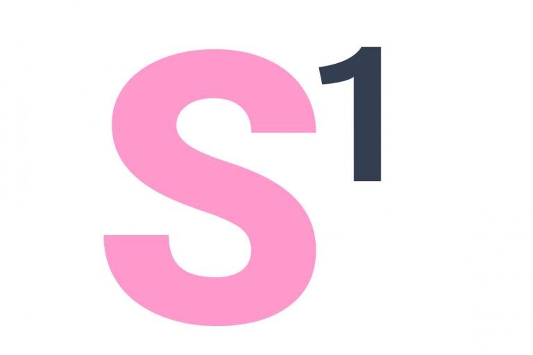 Roze hoofdletter S met het cijfer 1 erbij