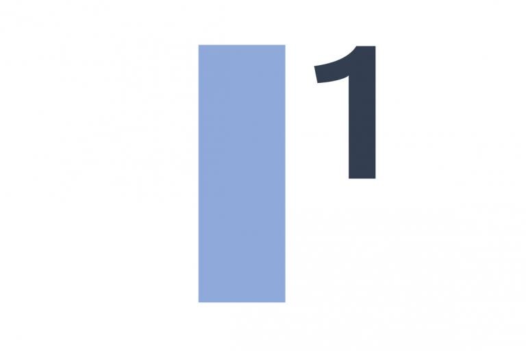 Capital letter I in light blue with the number 1 in black in superscript