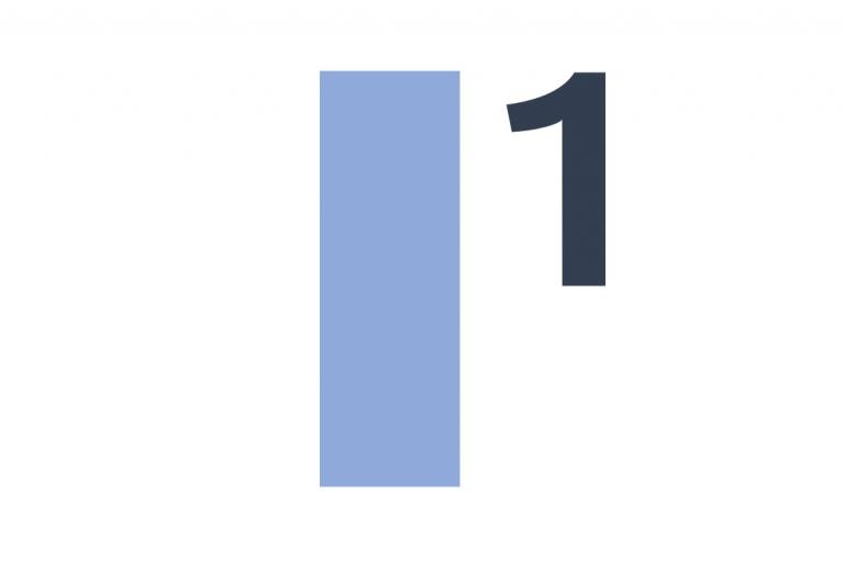 Lettre majuscule A, bleu clair avec le chiffre 1 noir à côté