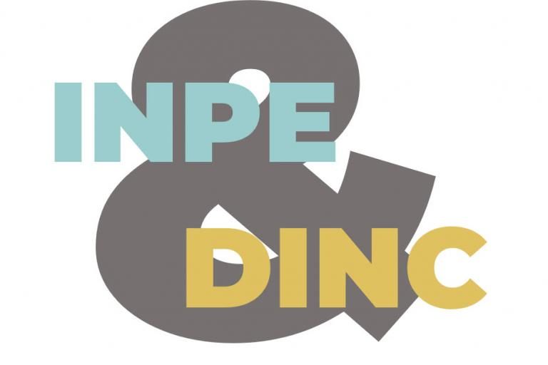 The abbreviations INPE in light blue and DINC in mustard in front of a Big grey ampersand sign